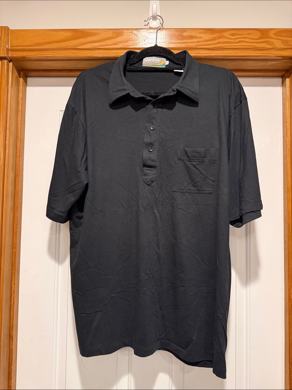 Men's Black Short-Sleeve Polo with Chest Pocket